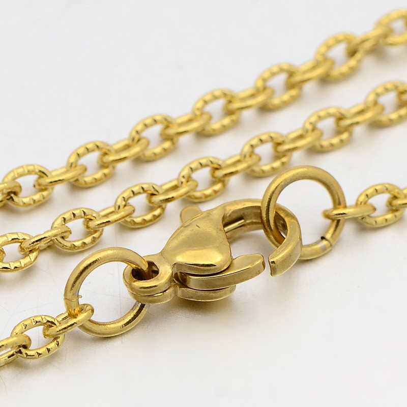 PandaHall 304 Stainless Steel Cable Chain Necklaces, with Lobster Claw Clasps, Golden, 19.7"(50cm), 2mm Stainless Steel