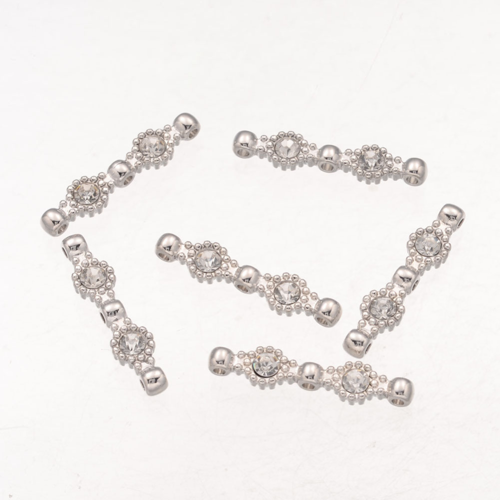 PandaHall Alloy Bead Bars, with Rhinestone, Nickel Free, Platinum Color, Size: about 7mm wide, 31mm long, 4mm thick, hole: 2mm...