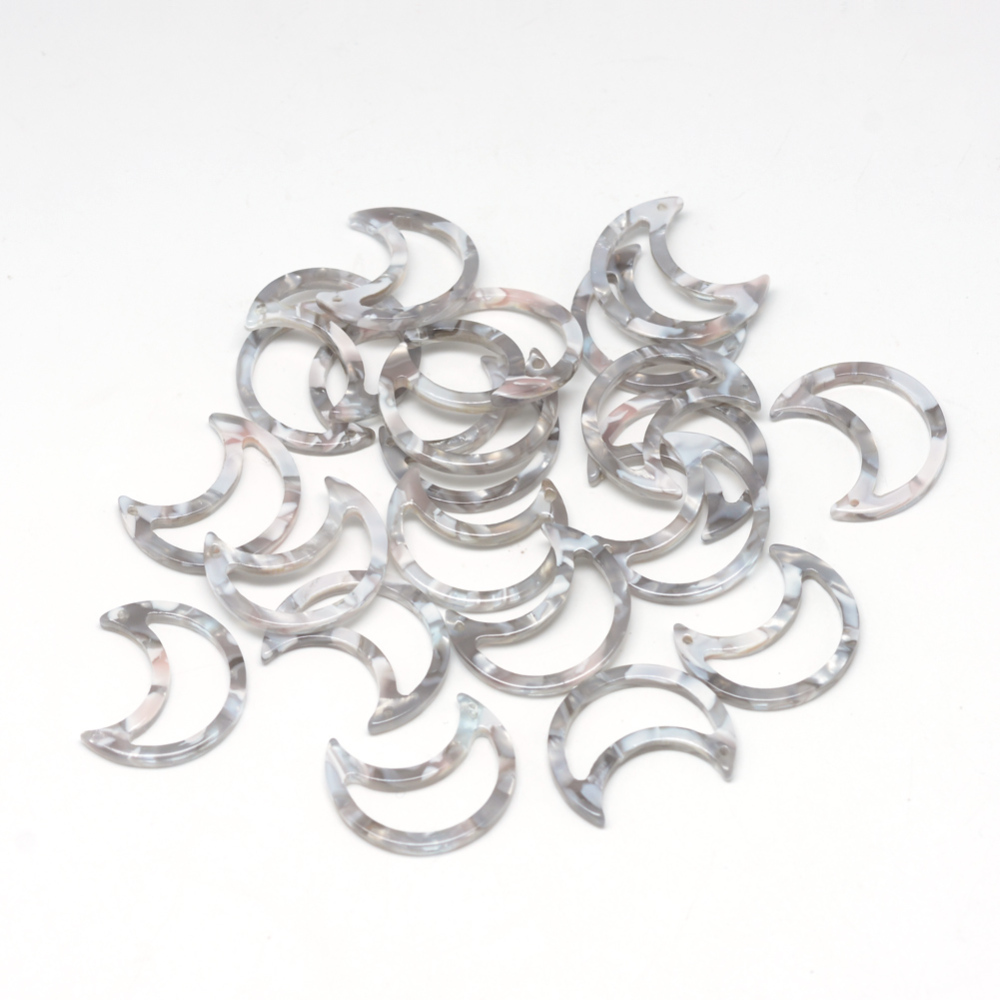 PandaHall Cellulose Acetate(Resin) Pendants, Moon, Gray, 25.5x21.5x2.5mm, Hole: 1.5mm Cellulose Acetate Moon Gray