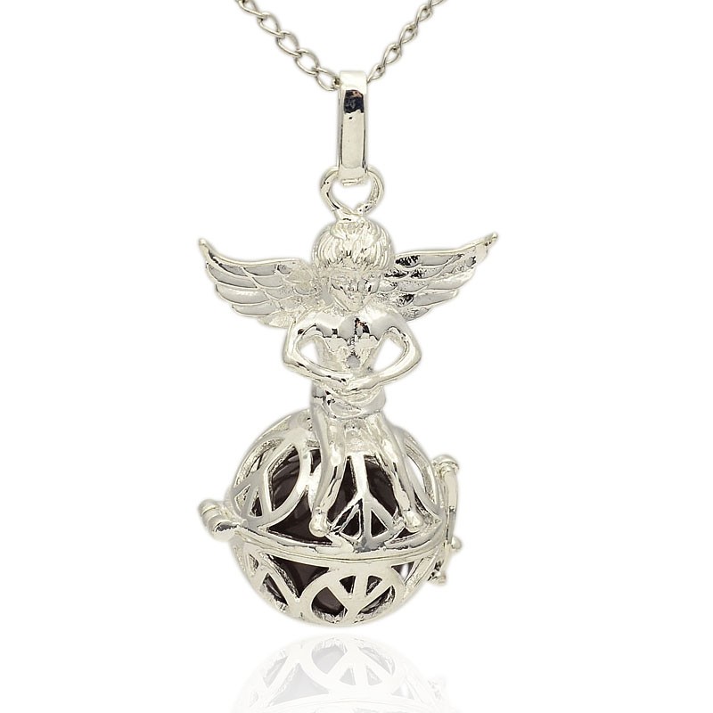 PandaHall Silver Tone Brass Hollow Round Cage Pendants, with No Hole Spray Painted Brass Ball Beads, DarkSlateBlue, 43x28x20mm, Hole: 3x8mm...