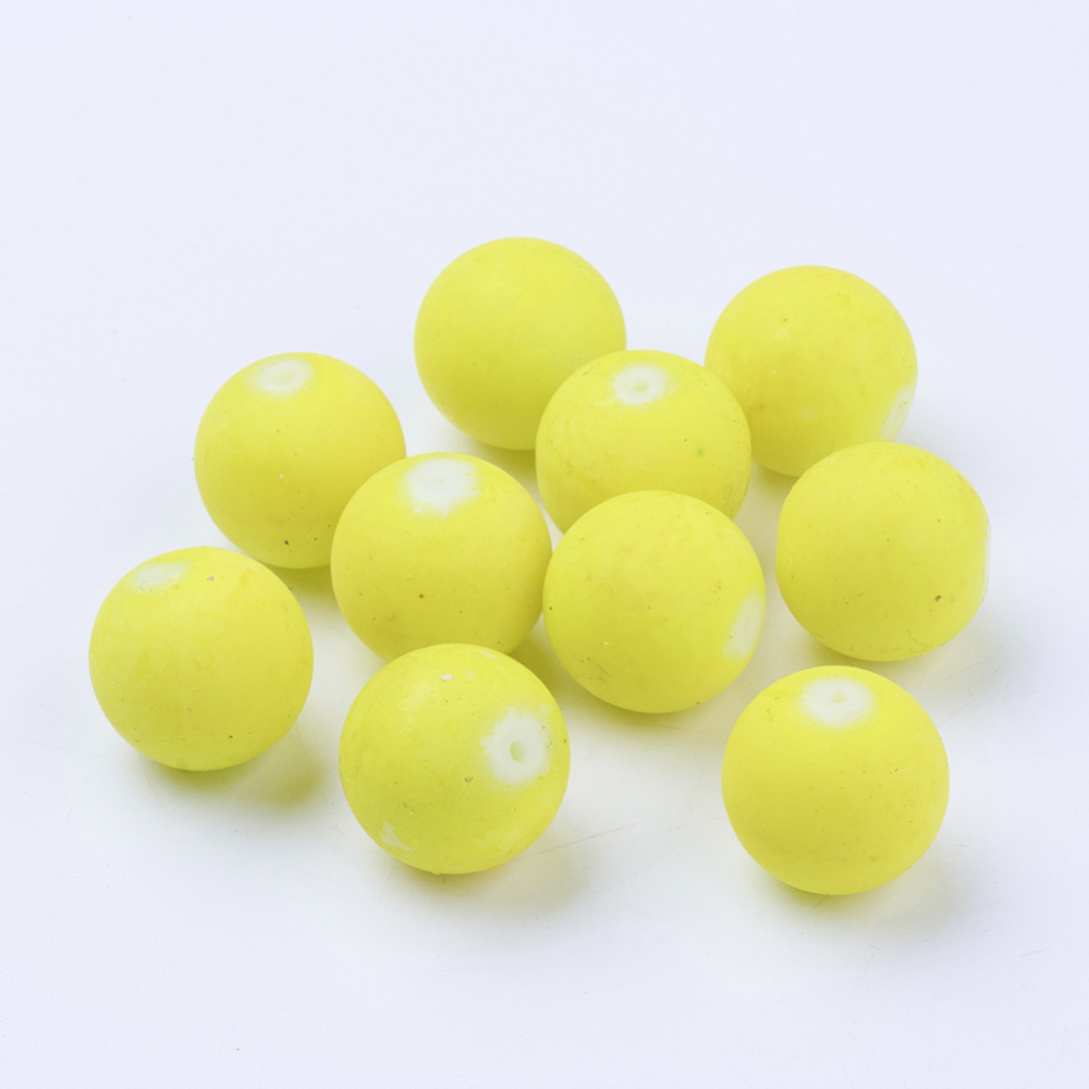 PandaHall Rubber Glass Round Beads, YellowGreen, 18mm, Hole: 2.5mm Glass Round Green