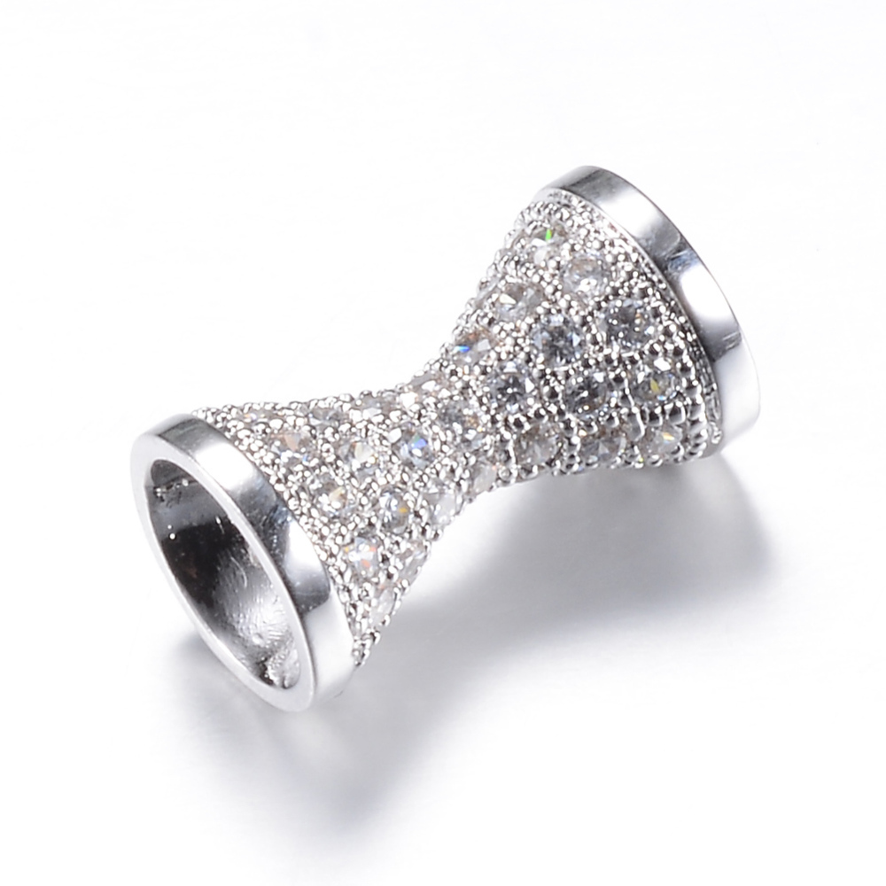 PandaHall Brass Micro Pave Cubic Zirconia Beads, Sand Glass Shape, Platinum, 17x9mm, Hole: 1.5mm Brass+Cubic Zirconia Others