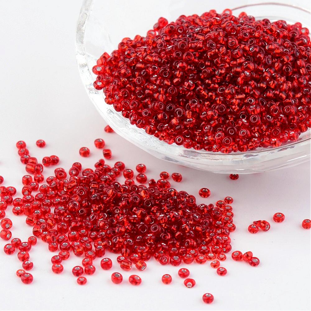 PandaHall 12/0 Glass Seed Beads, Silver Lined Round Hole, Round, Red, 2mm, Hole: 1mm; about 3306pcs/50g Glass Red