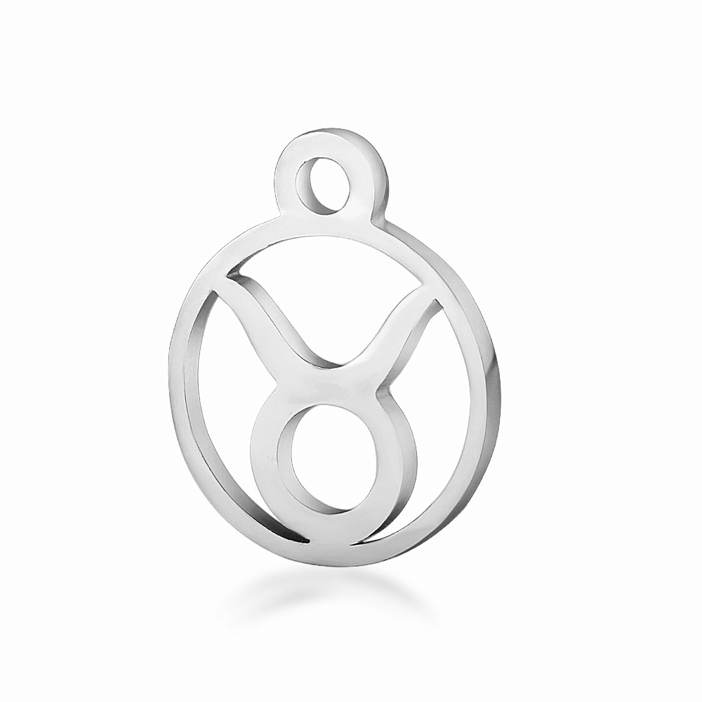 PandaHall 316L Stainless Steel Charms, Flat Round with Constellation, Taurus, 13.4x10.8x1mm, Hole: 1.5mm Stainless Steel Flat Round