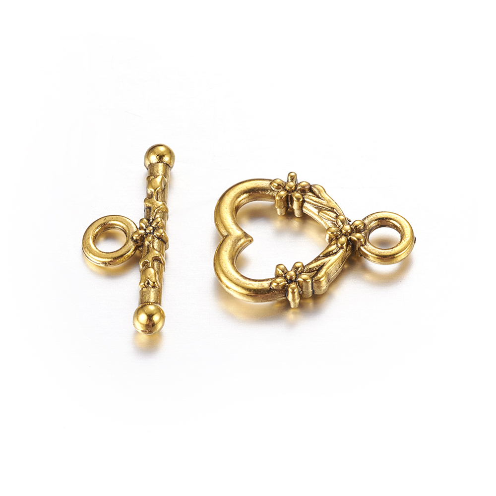 PandaHall Tibetan Style Alloy Toggle Clasps, Lead Free & Nickel Free & Cadmium Free, Antique Golden, Ring: 14mm wide, 18.5mm long, Bar: 21mm...