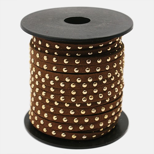PandaHall Golden Aluminum Studded Korea Faux Suede Cord, Faux Suede Lace, SaddleBrown, 5x2mm; about 20yards/roll Suede Brown