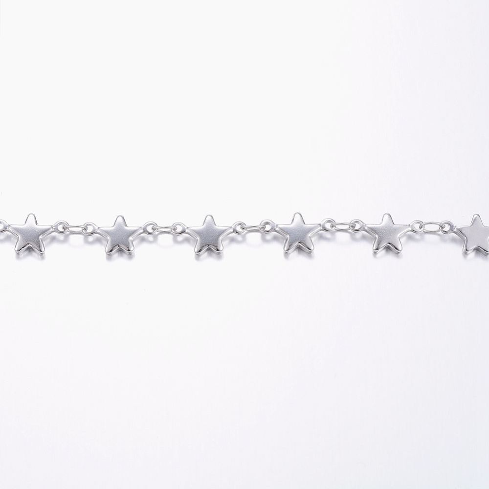 PandaHall Handmade 304 Stainless Steel Bar Link Chains, with Spool, Star, Stainless Steel Color, 11x6x1.5mm; about 10m/roll Stainless Steel