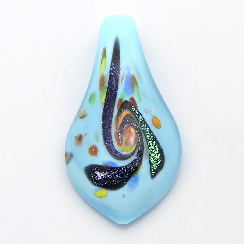 PandaHall 1Box Handmade Dichroic Glass Big Drop Pendants, with Random Color Cardboard Ribbon Bowknot Gift Box, LightSkyBlue, 62x34x17mm...