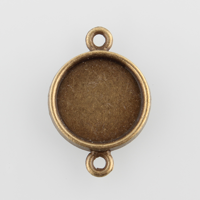 PandaHall Flat Round Alloy Cabochon Connector Settings, Nickel Free, Antique Bronze, Tray: 14mm; 24.5x17x2mm, Hole: 2mm; about 585pcs/kg...