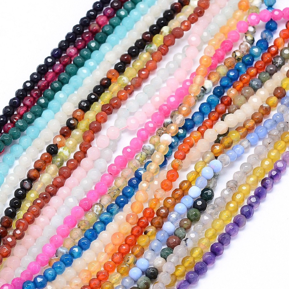 PandaHall Faceted Natural Agate Beads Strands, Round, Mixed Color, 4mm, Hole: 1.2mm; about 97pcs/strand, 15"(38cm) Natural Agate Round...