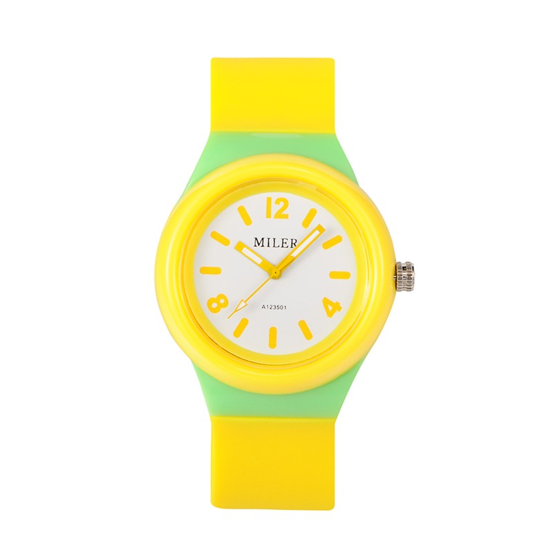 PandaHall High Quality Children's 304 Stainless Steel Silicone Quartz Wrist Watches, Yellow, 230x25mm; Watch Head: 48x43x13mm Silicone...