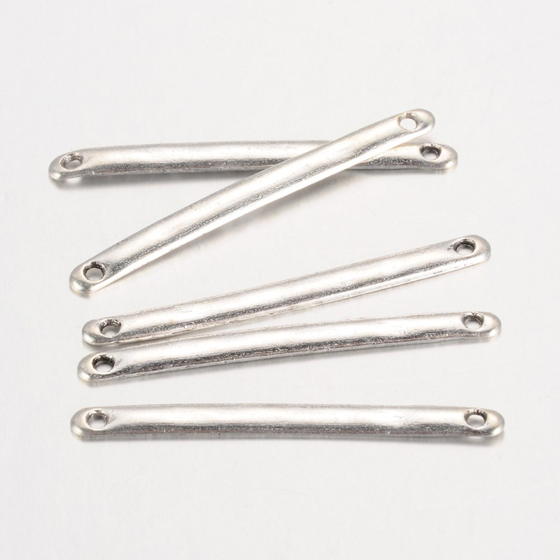 PandaHall Tibetan Style Bar Links, for Jewelry Design, Lead Free, Strip, Antique Silver, 3x33x1mm, Hole: 1mm Alloy Others