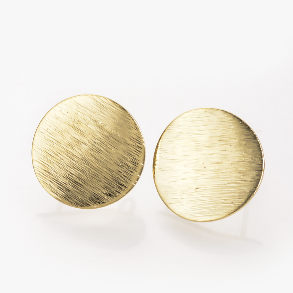 PandaHall Ear Stud Findings, Real Gold Plated, Flat Round, 15mm, Hole: 2mm; Pin: 0.8mm Brass