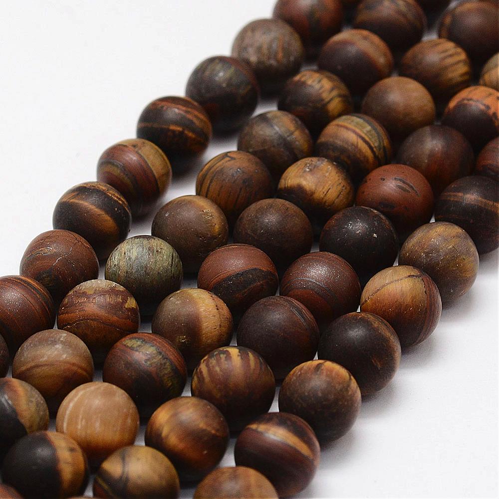 PandaHall Frosted Natural Tiger Eye Beads Strands, Round, 10mm, Hole: 1.5mm;  about 38pcs/strand, 15.1" Tiger Eye Round Orange