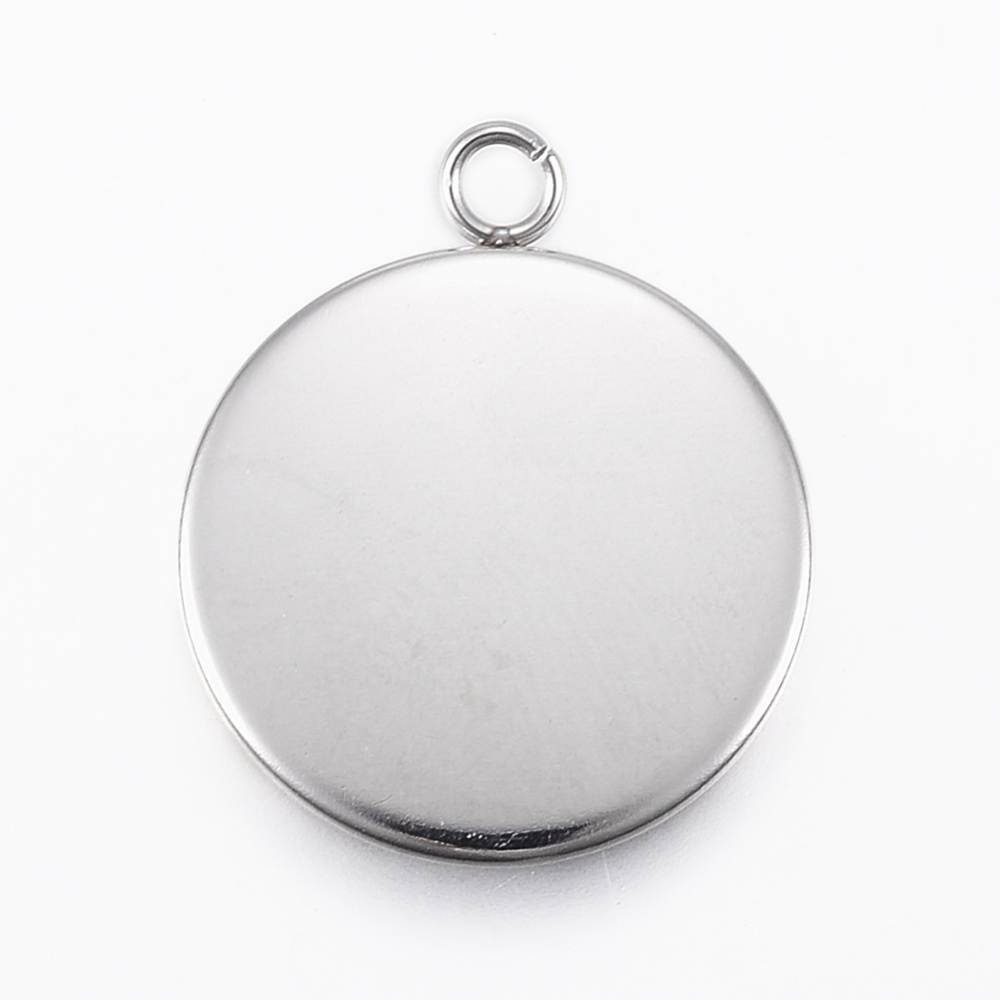 PandaHall 304 Stainless Steel Pendant Cabochon Settings, Flat Round, Stainless Steel Color, Tray: 20mm; 26x22x2mm, Hole: 2.5mm Stainless...