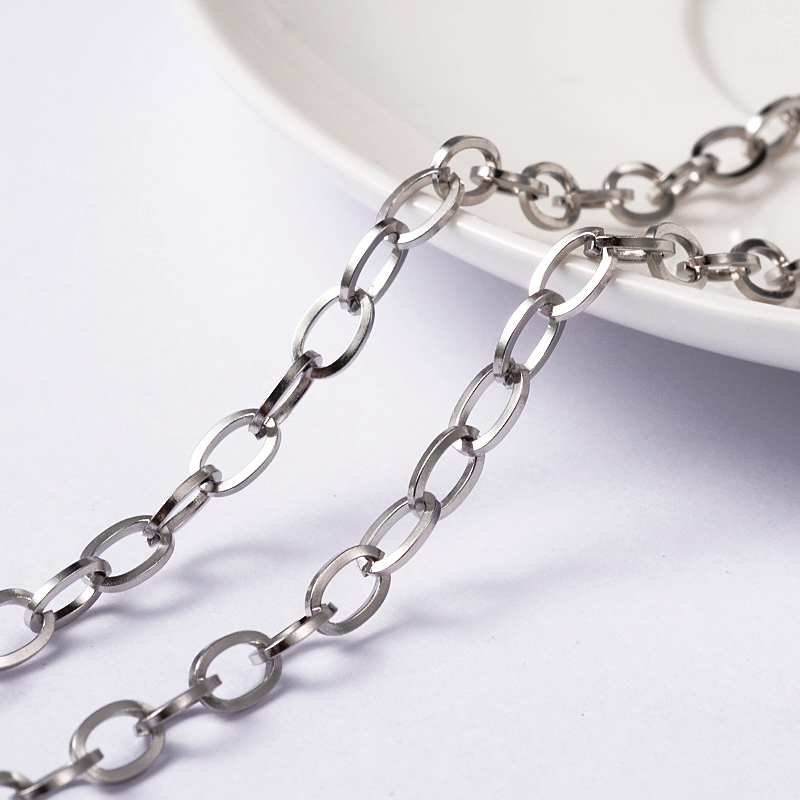 PandaHall 304 Stainless Steel Cable Chains, with Spool, Stainless Steel Color, 7x4x0.8mm; about 10m/roll Stainless Steel