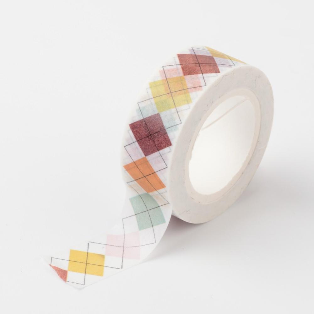 PandaHall DIY Checkered Pattern Scrapbook, Decorative Adhesive Tapes, Colorful, 15mm; about 10m/roll Paper