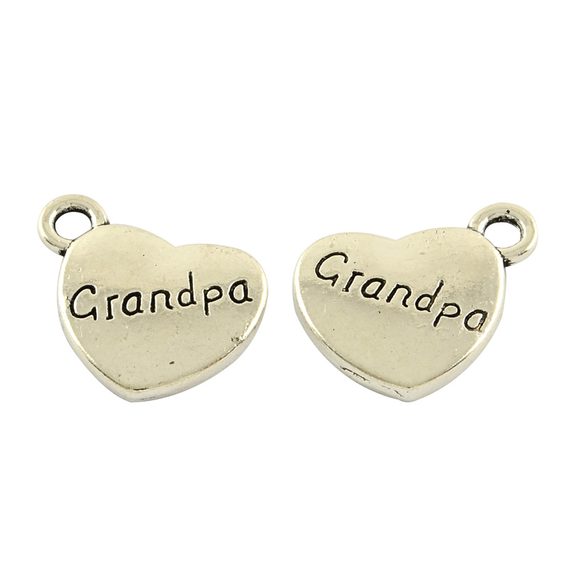 PandaHall Tibetan Style Alloy Family Charms, Heart with Word Grandpa, Lead Free & Nickel Free, Antique Silver, 13x15x3mm, Hole: 3mm Alloy...