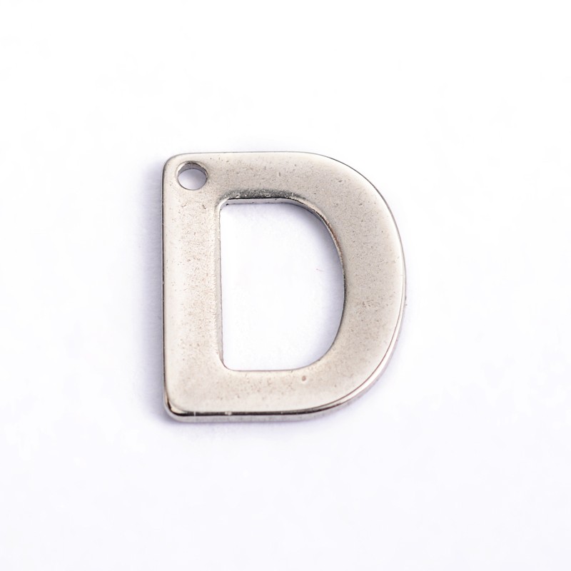 PandaHall 304 Stainless Steel Letter Charms, Letter.D, 11x9x0.8mm, Hole: 1mm Stainless Steel Alphabet