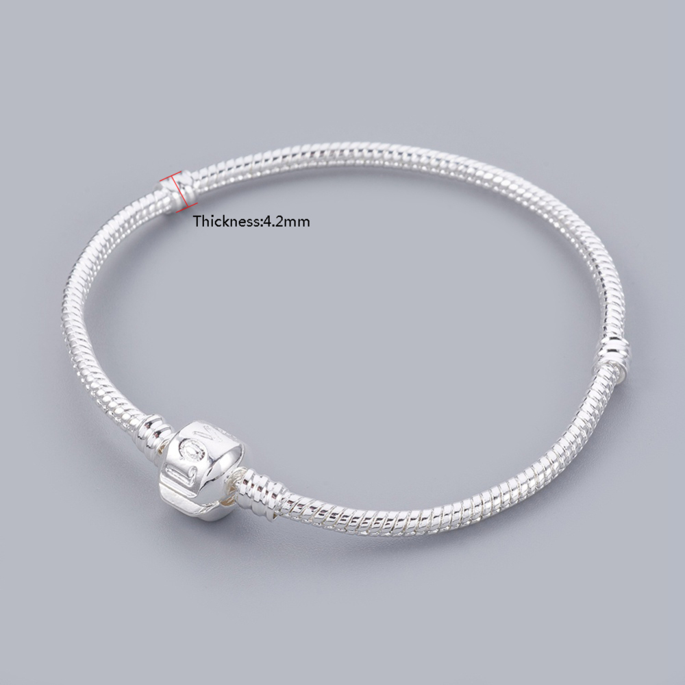 PandaHall Brass European Style Bracelets, with Brass Clasp with Love Sign, Silver Color, Chain: about 19cm long(excluding the length of...