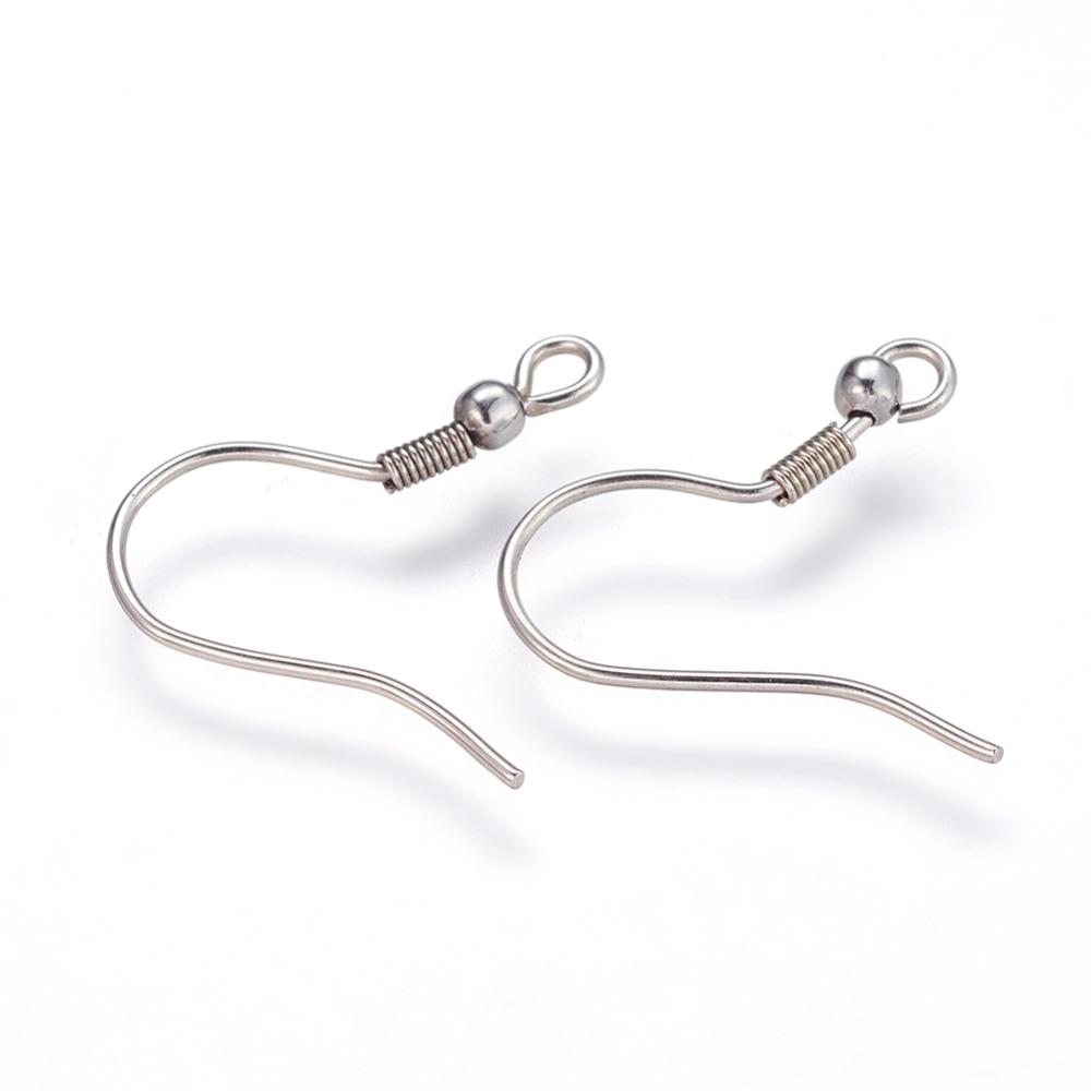 PandaHall 304 Stainless Steel Earring Hooks, Stainless Steel Color, 22x20x3mm, Hole: 2mm; pin: 0.6mm Stainless Steel