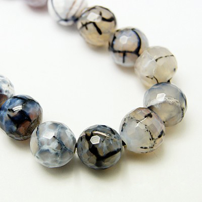 PandaHall Natural Crackle Agate Beads Strands, Dyed, Faceted, Round, LightGrey, 8mm, Hole: 1mm Crackle Agate Round Gray