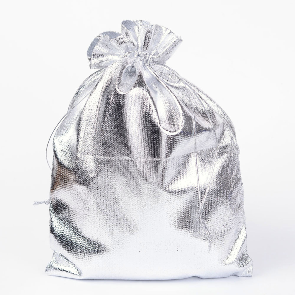 PandaHall Rectangle Organza Bags, Silver, 23x17cm Organza Rectangle Silver