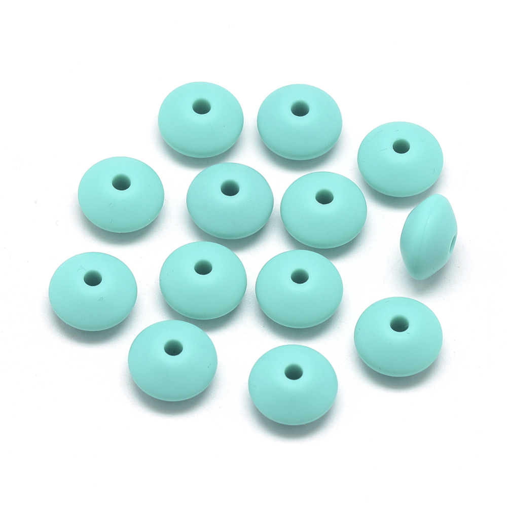 PandaHall Food Grade Environmental Silicone Beads, Chewing Beads For Teethers, DIY Nursing Necklaces Making, Rondelle, Cyan, 12x6~7mm, Hole...