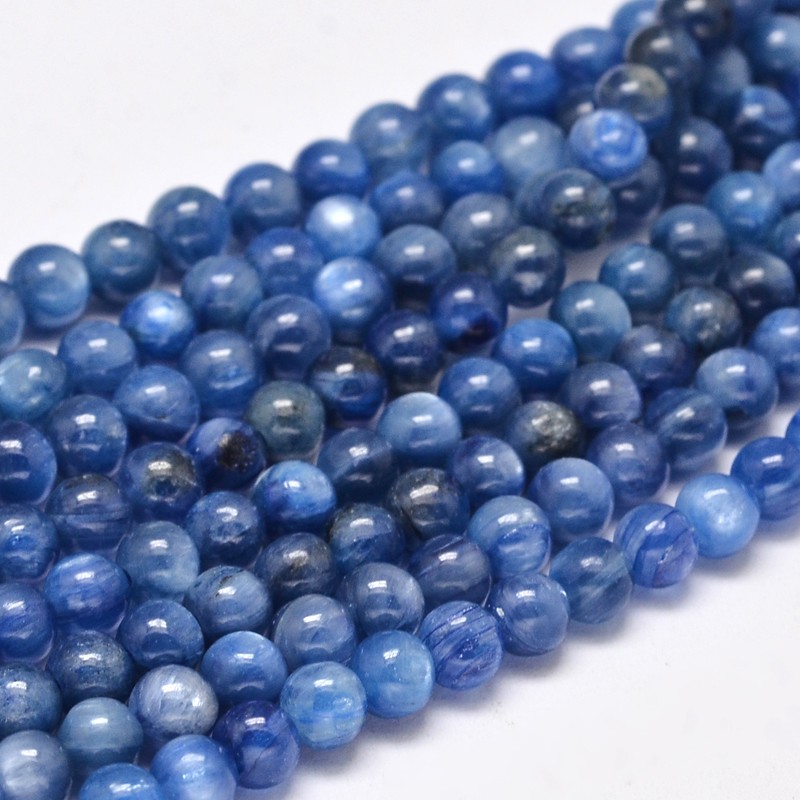 PandaHall Round Grade A Natural Kyanite Quartz Bead Strands, 5~5.5mm, Hole: 1mm; about 80pcs/strand, 15.5" Kyanite Round