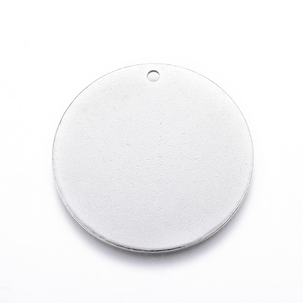 PandaHall 304 Stainless Steel Blank Stamping Tag Pendants, Flat Round, Stainless Steel Color, 28x1mm, Hole: 2mm Stainless Steel Flat Round