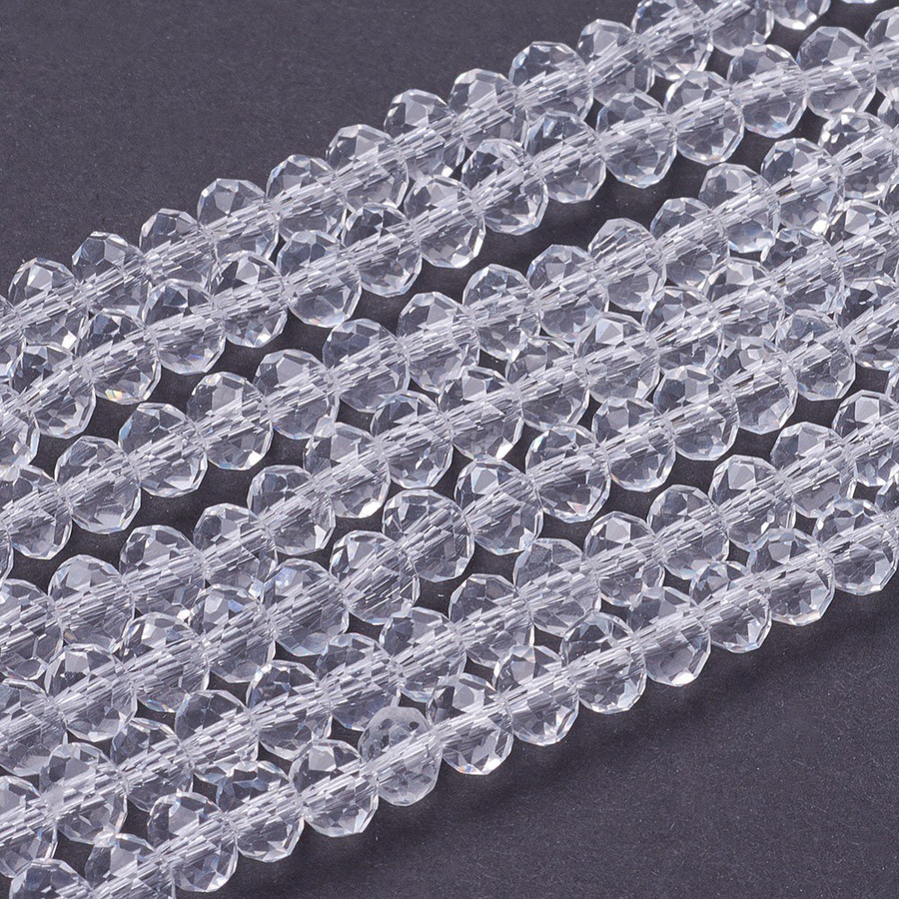 PandaHall Transparent Glass Bead Strands, Faceted, Rondelle, Clear, 6x4mm, Hole: 1mm; about 101pcs/strand, 18.5" Glass Rondelle Clear