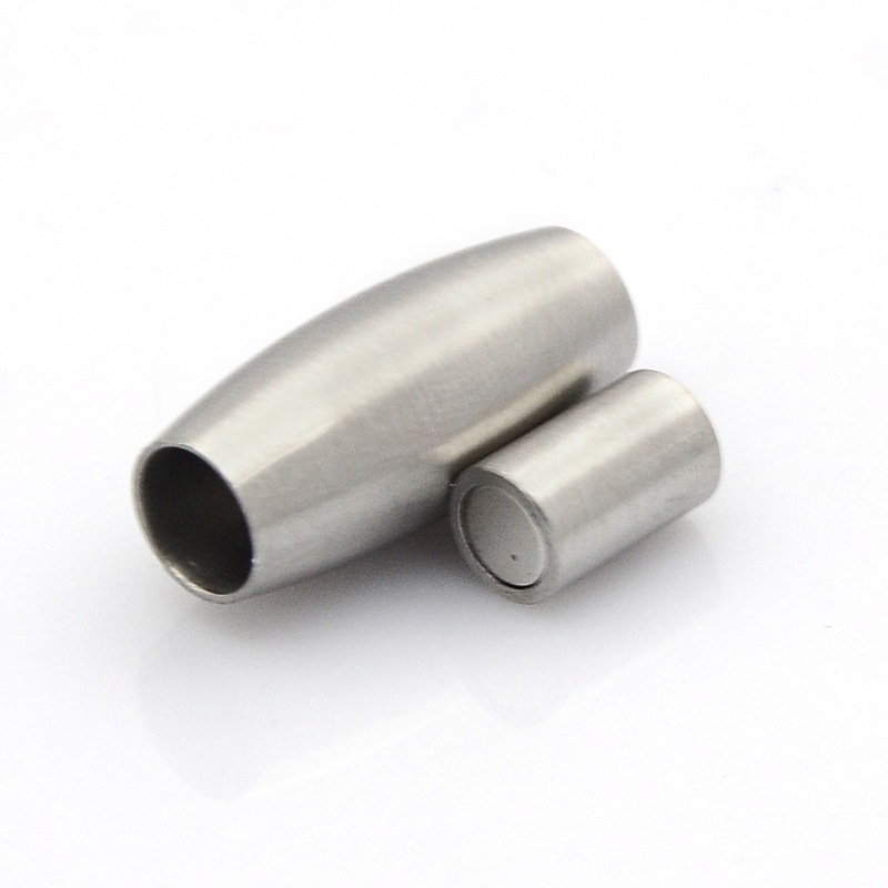 PandaHall 304 Stainless Steel Matte Surface Magnetic Clasps, Barrel, Stainless Steel Color, 18x8mm, Hole: 4mm Stainless Steel Barrel