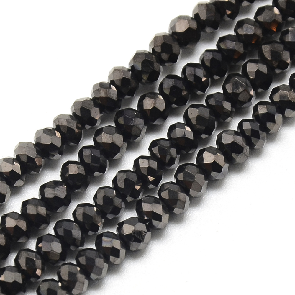 PandaHall Electroplate Glass Bead Strands, Full Plated, Faceted, Rondelle, Black Plated, 3x2mm, Hole: 0.5mm; about 147pcs/strand, 13" Glass...