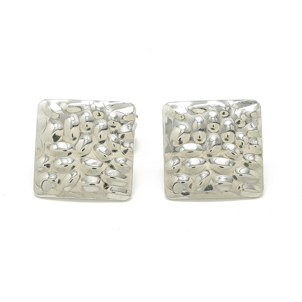 PandaHall 304 Stainless Steel Stud Earring Findings, Square, Stainless Steel Color, 19x19mm, Hole: 1.4mm; Pin: 0.8mm Stainless Steel