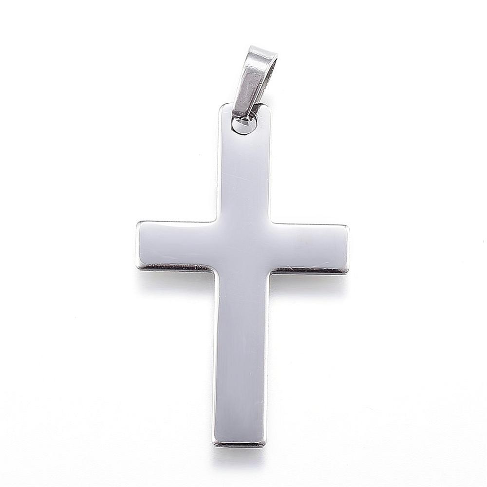 PandaHall 304 Stainless Steel Pendants, Latin Cross, Stainless Steel Color, 36.5x22x1mm, Hole: 4x7mm Stainless Steel Cross