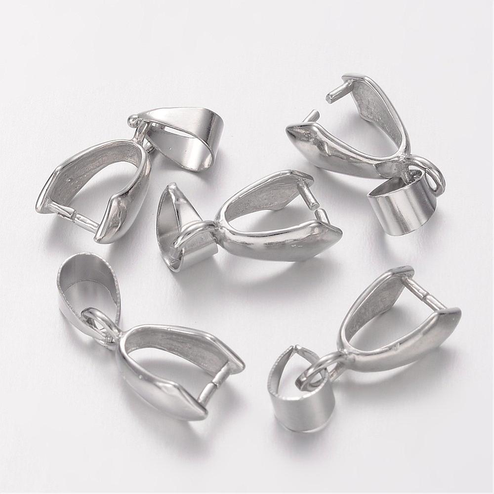 PandaHall Brass Pinch Bails, Platinum Color, 20x5mm, Hole: 6x4mm, Inner: 4x8mm, Pin: 0.7mm Brass