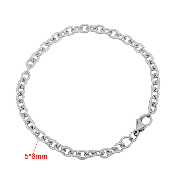 PandaHall 316 Stainless Steel Cable Chain Bracelets, with Lobster Claw Clasps, Stainless Steel Color, 7-7/8"(200mm); 5mm Stainless Steel