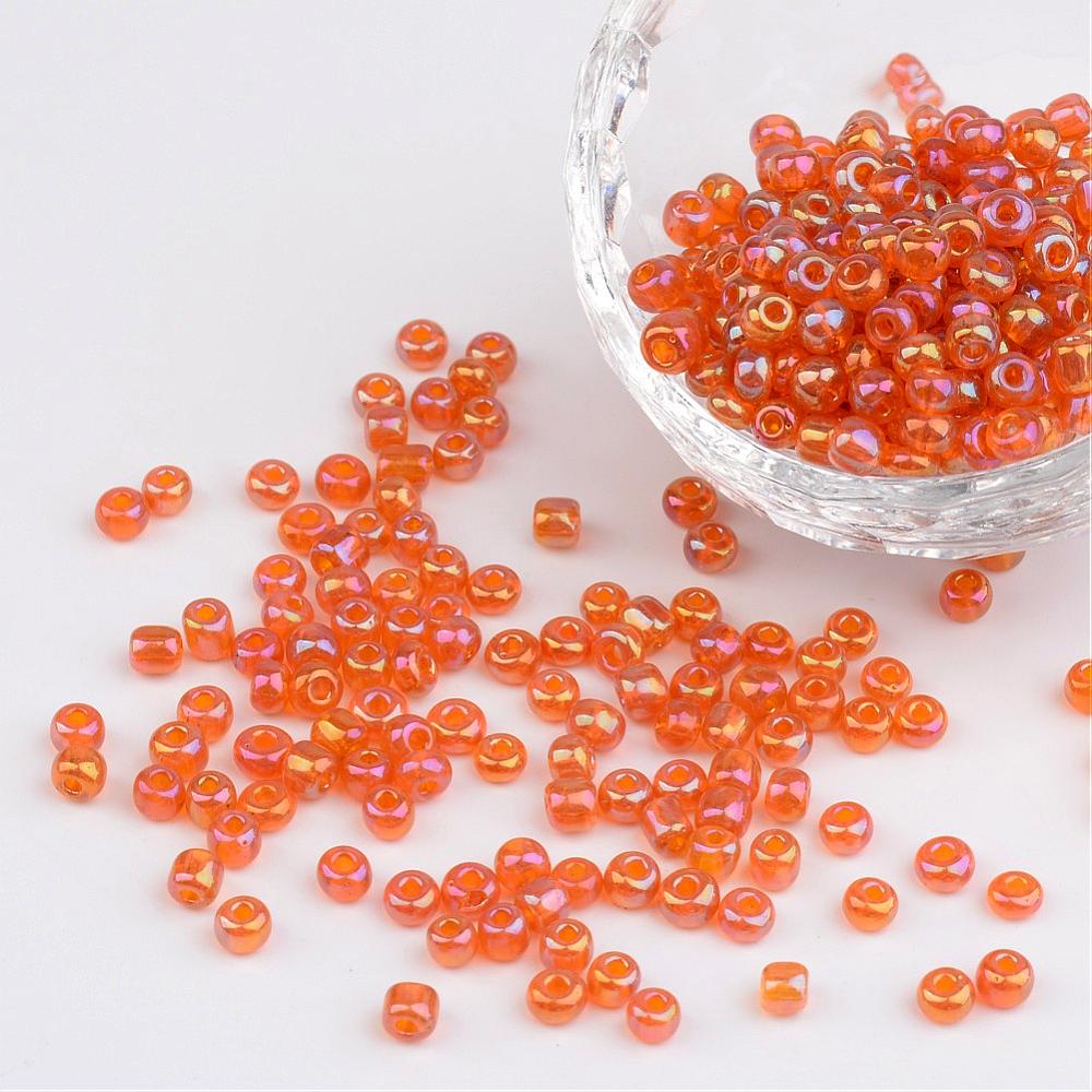 PandaHall 6/0 Transparent Rainbow Colours Round Glass Seed Beads, Gold, Size: about 4mm in diameter, hole:1.5mm, about 495pcs/50g Glass Gold