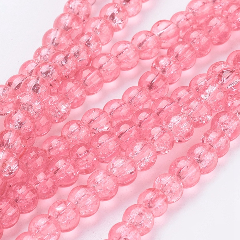 PandaHall Crackle Glass Beads Strands, Round, Salmon, 4mm, Hole: 1.1~1.3mm, 31.4" Glass Round Red
