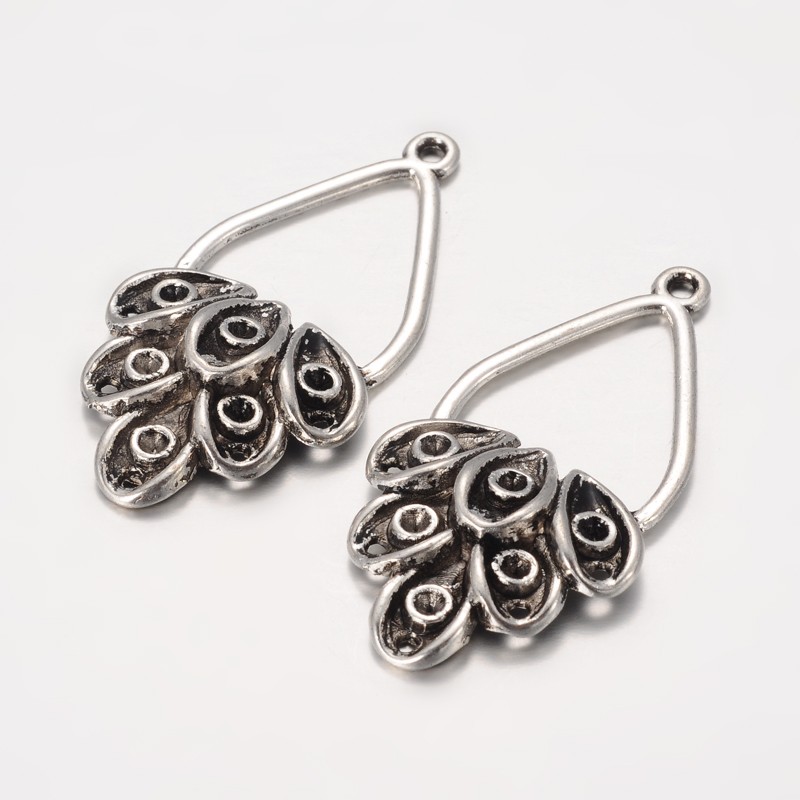 PandaHall Cabochon Connector Settings, Lead Free and Cadmium Free, Alloy, Drop, Antique Silver, Lead Free and Cadmium Free, 42x21.5x4mm...