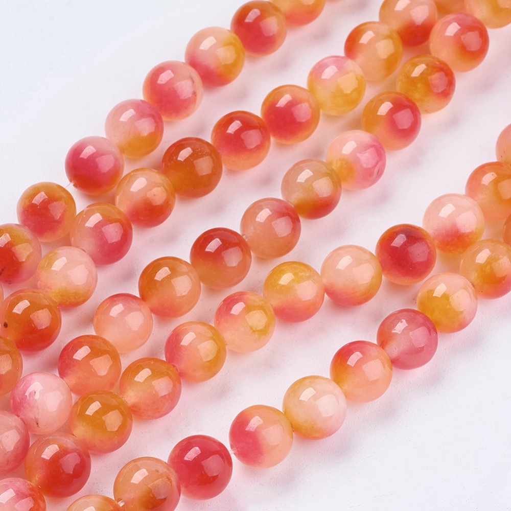 PandaHall Two Tone Natural Jade Bead Strands, Dyed, Round, Camellia, 8mm; Hole: 1mm, about 48pcs/strand, 14.9" Other Jade Round Pink