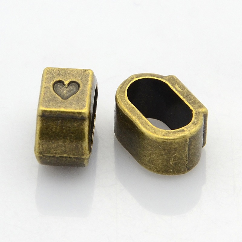 PandaHall Tibetan Style Alloy Slide Charms, Rectangle with Heart Pattern, Nickel Free, Antique Bronze, 15x8x10mm, Hole: 6x11mm Alloy...