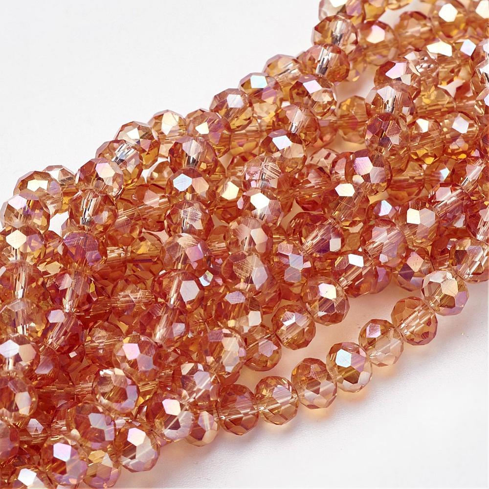 PandaHall Electroplate Glass Beads Strands, AB Color Plated, Faceted, Rondelle, Gold, 6x4mm, Hole: 1mm; about 95pcs/strand, 16" Glass...