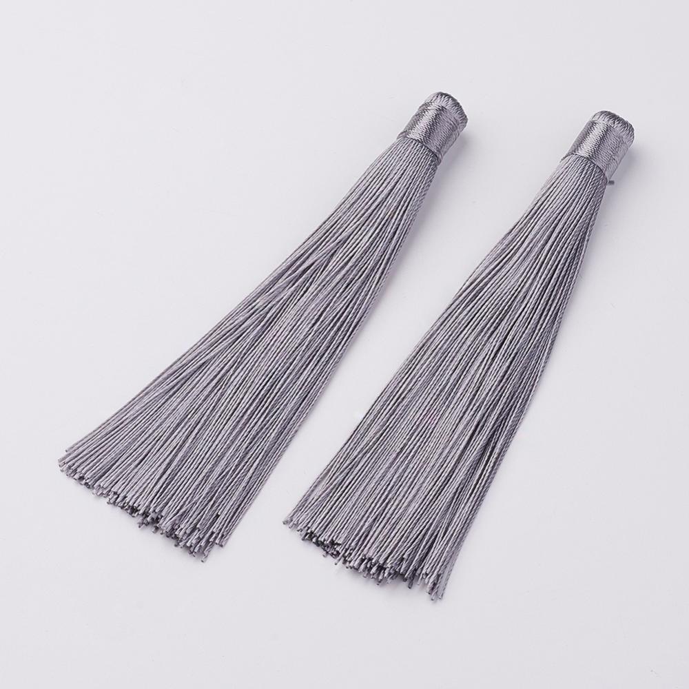 PandaHall Nylon Tassels Big Pendant Decorations, Silver, 120x10mm, Hole: 5mm Nylon Silver