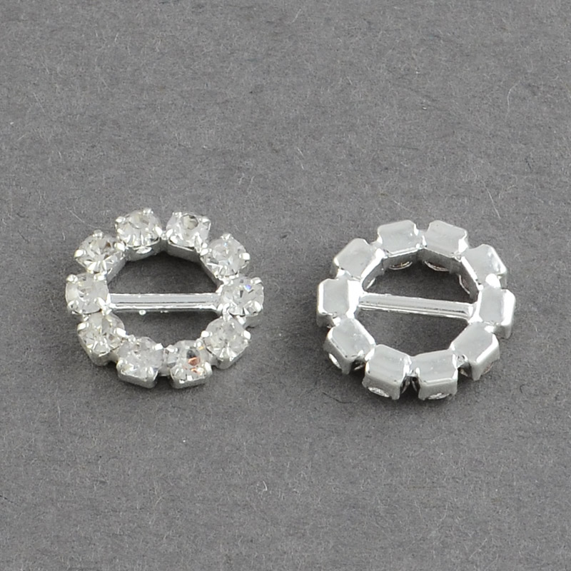 PandaHall Shining Wedding Invitation Ribbon Buckles, Brass Grade A Rhinestone Garment, Dress Slide Buckles, Ring, Silver, Crystal, 10x2mm...