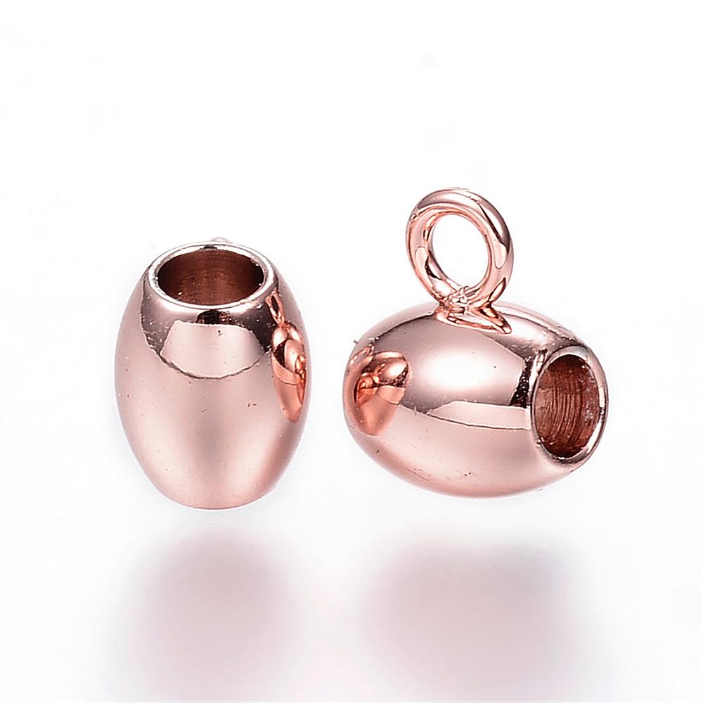 PandaHall 304 Stainless Steel Hanger Links, Barrel Bail Beads, Rose Gold, 8x6x5mm, Hole: 2mm Stainless Steel Barrel