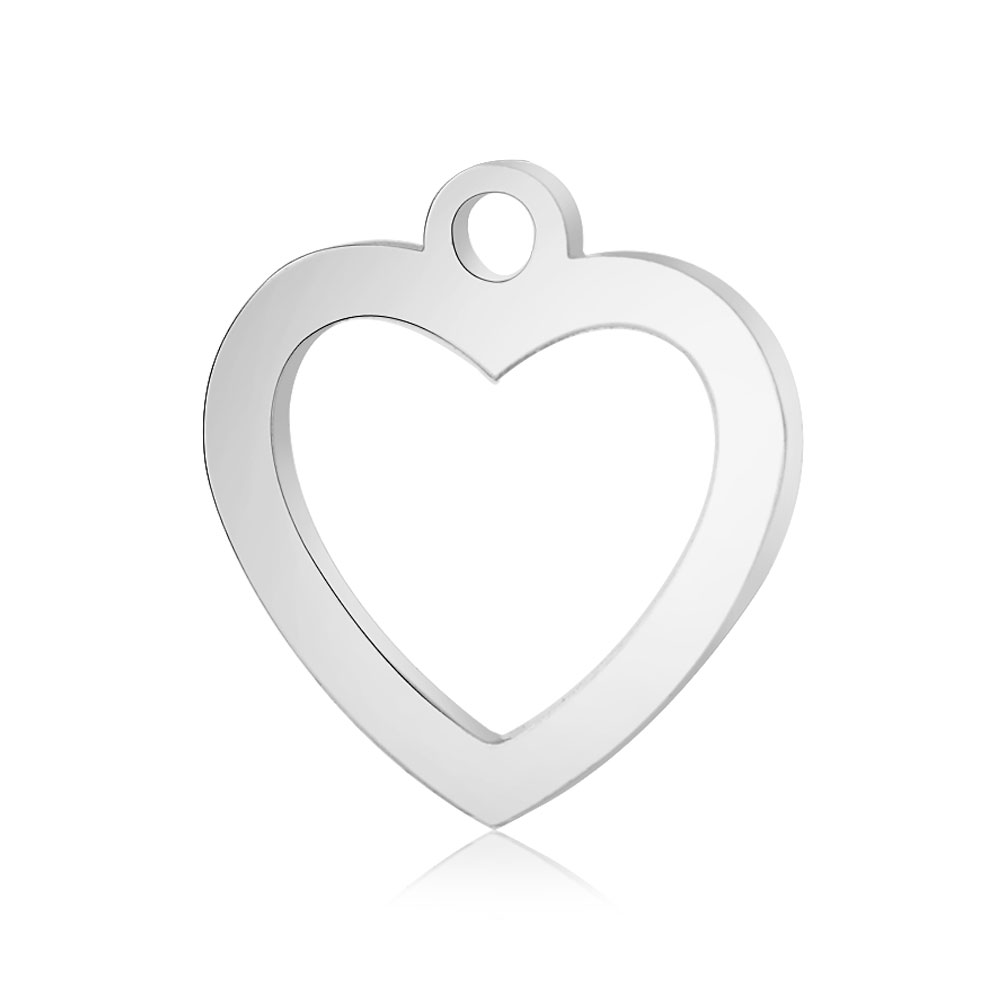 PandaHall 304 Stainless Steel Charms, Heart, Stainless Steel Color, 12.6x11.8x1mm, Hole: 1.5mm Stainless Steel Heart