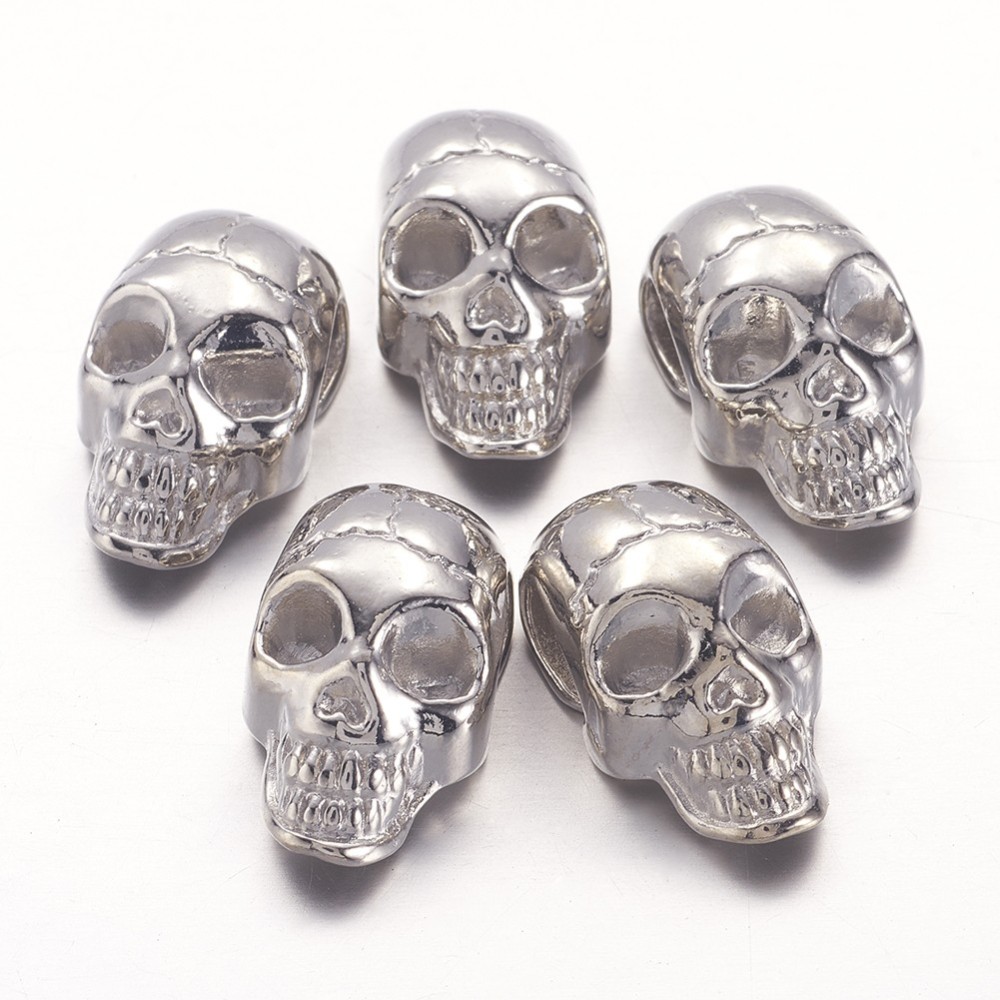 PandaHall Tibetan Style Beads, Lead Free & Cadmium Free, Skull for Halloween, Platinum, 21x12x9.5mm, Hole: 3.5x7mm Alloy Skull