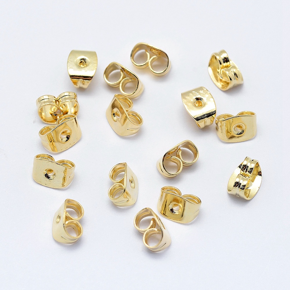 PandaHall Brass Ear Nuts, Long-Lasting Plated, Real 18K Gold Plated, Nickel Free, 6x4.5x3.5mm, Hole: 0.8mm Brass