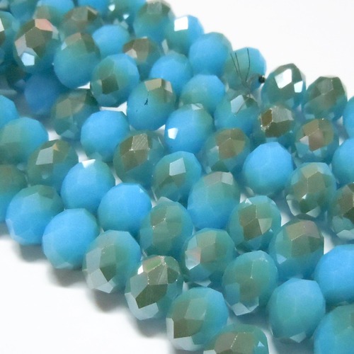 PandaHall Electroplate Glass Faceted Rondelle Beads Strands, Imitation Jade, Half Plated, Turquoise, 8x5mm, Hole: 1mm; about 72pcs/strand...